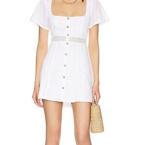 House of Harlow 1960 White Eyelet Button-Front Mini Dress